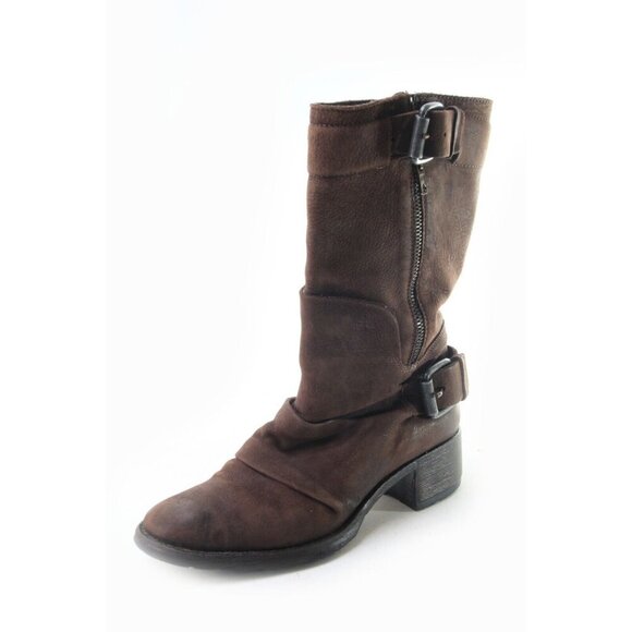 Vera Wang Lavender Label Shoes - $550 vera wang lavender mid calf boots brown motorcycle buckle biker women 7.5 M